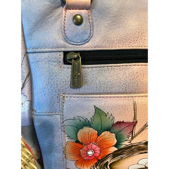ANUSCHKA Hand painted Leather Crossbody Bag Bird & Flowers - Picture 4 of 11